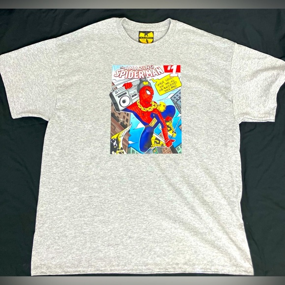 Gray Wu-Tang Spiderman Collab, Protect Ya Neck Lyrics Comic Tee - Picture 2 of 4